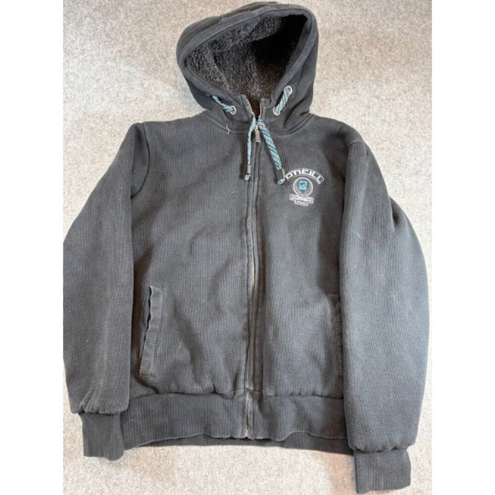 VTG Y2K O'Neill Sherpa Hoodie Mens Large Full Zip Ribbed Skater Surf Streetwear